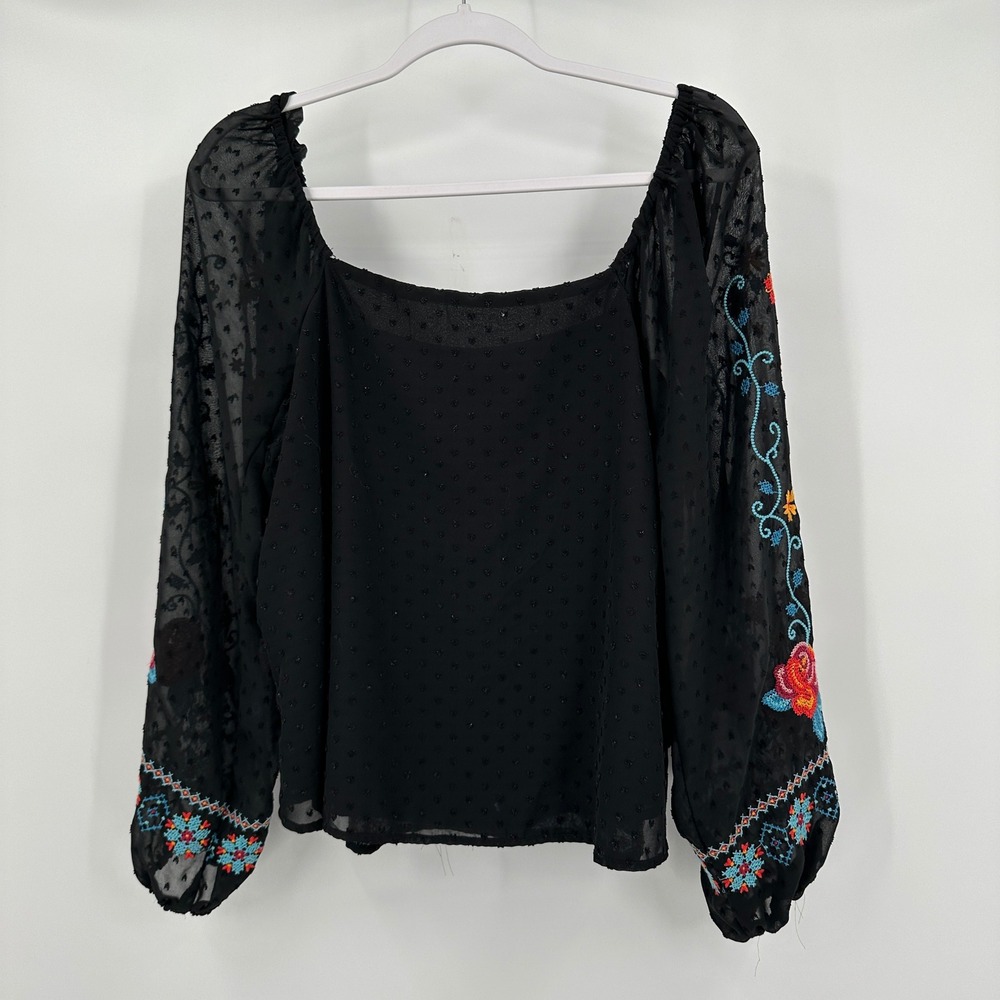 Embroidered Floral Peasant Top Womens Size M Bohemian Festival Milkmaid Cottage - Picture 2 of 6